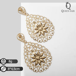 Серьги висячие Ажур цветочный вальс, цвет золото, 8см