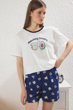 Trendyolmilla Kad?n Couple/Cift Beyaz %100 Pamuklu Avokado Desenli Sortlu Orme Pijama Tak?m? THMSS25PT00294 фото 4