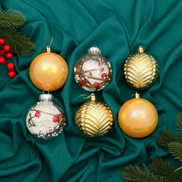 Ёлочные игрушки Мелодия, шары новогодние, d=8 см, набор 6 шт., веточки глянец, золотистый - Зимнее волшебство фото 3