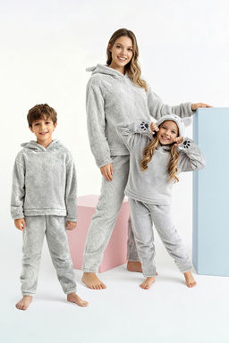 Trendyolmilla Gri Kapusonlu ve Nak?sl? Wellsoft K?sl?k Orme Pijama Tak?m? THMAW25PT00143  фото 11