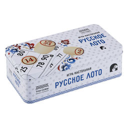 Лото "Русское" с деревянными бочонками, метал.коробка (НИ_66976) "ТРИ СОВЫ"