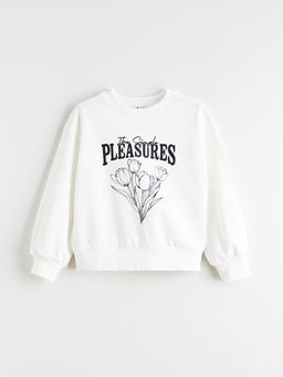 Bisiklet Yaka Bask?l? K?z ?ocuk Sweatshirt