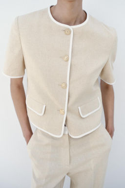 BLAZER MANGA CORTA VIVOS CONTRASTE / Beige claro - Zara фото 5