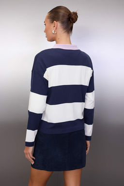 Wardrobe Essentials Pembe Premium Iplik/Ozel Iplikli Genis Kal?p Cizgili Triko Kazak TWOAW26KZ00195 - Trendyolmilla фото 14