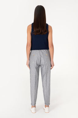 Kad_n Lacivert _izgili Keten Kar___ml_ Carrot Fit Kanvas Pantolon