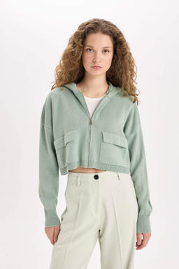 Regular Fit Kapusonlu Basic Duz Fermuarl? Triko H?rka - Defacto фото 8