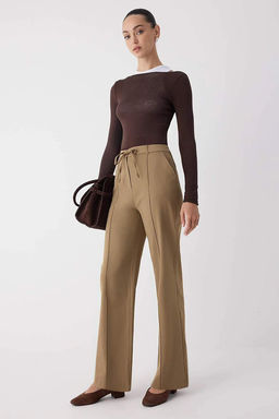 Siyah Bagc?kl? K?sl?k Tuseli Rahat Kumas Wide Leg/Genis Paca Pantolon TWOAW26PL00012 - Trendyolmilla фото 13