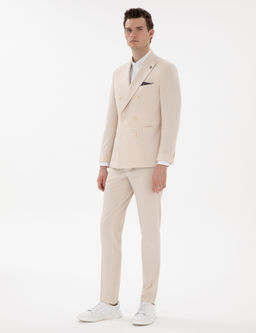 Bej Ex. Slim Fit Kruvaze Tak_m Elbise