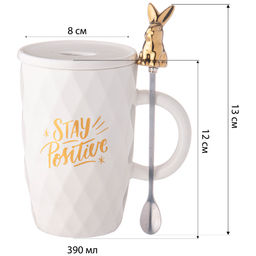 КРУЖКА LEFARD С КРЫШКОЙ И ЛОЖКОЙ BUNNY 390МЛ, БЕЛАЯ  фото 3