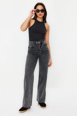 Antrasit Soluk Efektli Vucuda Oturan Halter Yaka Fitilli Pamuklu Esnek Orme Atlet TWOSS24AL00002