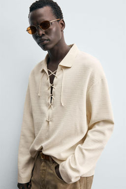 TEXTURED DRAWSTRING POLO SHIRT - Zara фото 6
