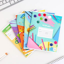 Цена за 5 шт. Тетрадь в клетку, 24 листа, А5, на скрепке, блок №1 «Школьные будни» МИКС