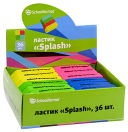 Ластик Schoolformat SPLASH каучук 55х15х12 мм скошенный ассорти мягкий индив.штрих-код
