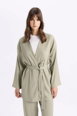 Relax Fit Sal Yaka Kemerli Burumcuk Kimono