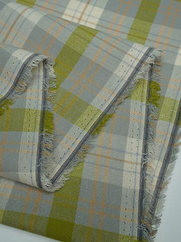 Фуле Клетка цв.светло-серый/яркая оливка, ш.1.45м, хлопок-100%, 150гр/м.кв - Купава фото 6