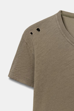 CAMISETA ROTOS MANGA CORTA / Khaki - Zara фото 6