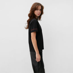 Футболка женская с красным кантом Basic line чёрная, размер 48