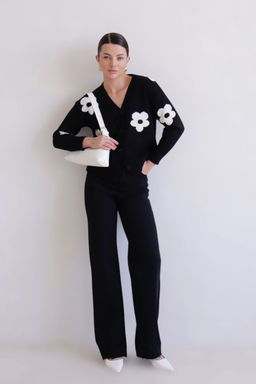 Martichelli Кардиган чёрный с белыми цветами  фото 6