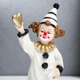 Фигурка полистоун «Клоун с сердцем в руке», чёрно-белый с золотом, 17.5×4.5×9.5 см