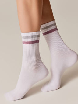 Цена за 2 пары. Носки Классические CONTE ACTIVE Хлопковые носки с яркими полосками из люрекса белый-светло-серый