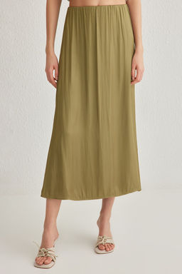 TRENDYOLMILLA Haki Saten Kumas A-line Midi Boy Dokuma Etek TWOSS25ET00016 фото 4