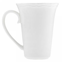 "Совершенство" Кружка фарфоровая 350мл, д9,6см h12,2см, глянцевая глазурь, белый, рельефный декор, волнистый край, д/горла 9,5см, д/основания 4,3см (Китай)