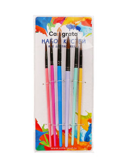 Набор кистей для рисования, пони, 6 штук: № 2, 4, 6, 8, 10, 12, круглые, с цветными ручками, пастель, международный размер