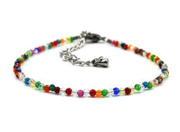 Браслет из граненых бусин мелких 2мм циркон цв.ассорти, 17см