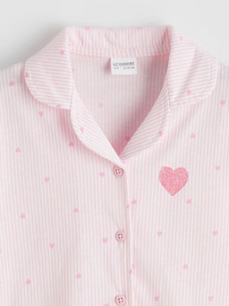 G?mlek Yaka Desenli K?z ?ocuk Pijama Tak?m