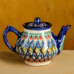 Набор чайный Риштанская керамика, 4 предмета: чайник 700 мл, 2 пиалы d=9.5 см, тарелка d=17 см, синий