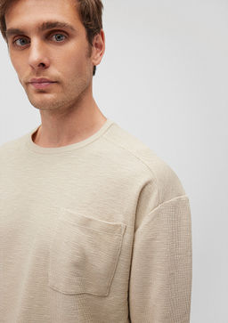 Bej Basic Tisort - Mavi фото 5