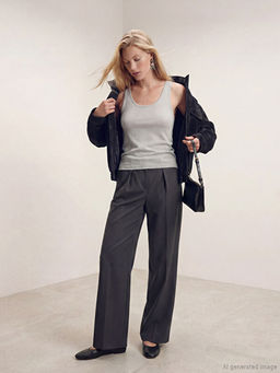 Y?ksek Bel Pileli Geni? Pa?a Kad?n Pantolon