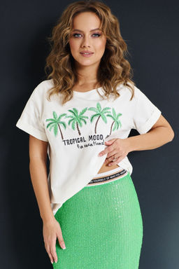 Зеленая юбка-карандаш с пайетками и прозрачными вставками AVE RARA 3015 изумрудный_зеленый  фото 3