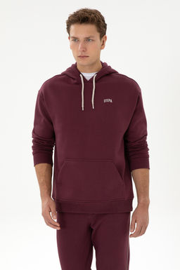 Erkek Oversize Fit Kap__onlu _ardonlu Bordo Basic Sweatshirt