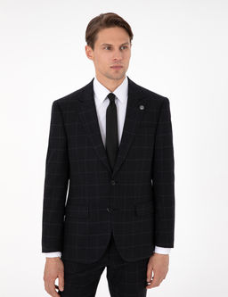 Siyah Slim Fit Ekose Y_nl_ Tak_m Elbise