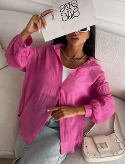 K11779 Рубашка марлевка OVER SIZE ФУКСИЯ