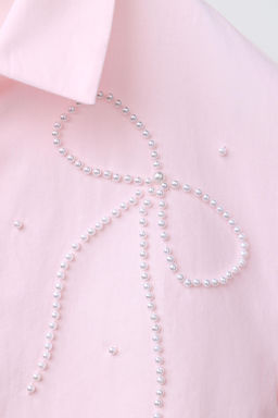 POPLIN SHIRT WITH FAUX PEARL BOW - Zara фото 3