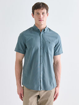 Regular Fit K?sa Kollu Keten Kar???ml? Erkek G?mlek