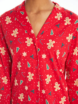 G?mlek Yaka Y?lba?? Temal? Kad?n Pijama Tak?m?