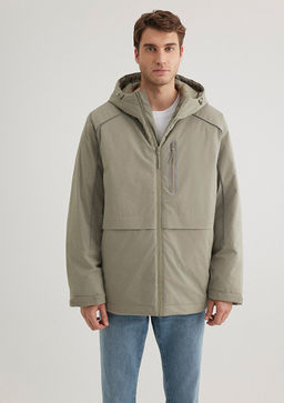 Kapusonlu Haki Ceket - Mavi фото 6