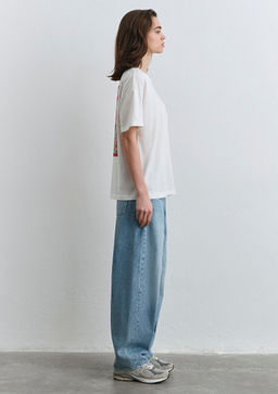 Delicious Bask?l? Beyaz Tisort - Mavi фото 6