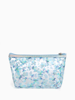 Косметичка на молнии для бассейна, с принтом «Флора», прозрачный/голубой