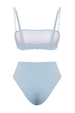 TRENDYOLMILLA Mavi Straplez Inci Aksesuarl? Simli Yuksek Bel Regular Bikini Tak?m? TBESS25BT00060  фото 10