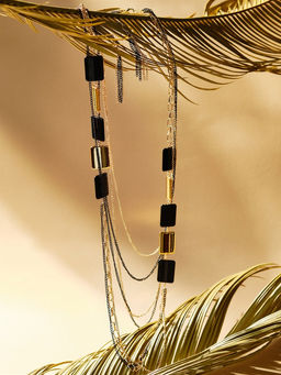 Набор 2 предмета: серьги, бусы Унисон прямоугольники, чёрный в золоте, 80 см