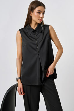 Блузка из атласа с воротником черная