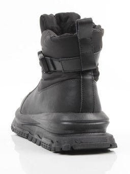 04-WG037-3M BLACK Ботинки зимние женские (натуральная кожа, курточная ткань, 100% шерсть)