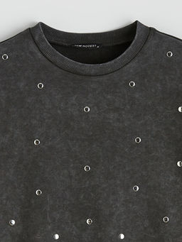 Ta?l? Oversize Kad?n Kal?n Sweatshirt Tunik