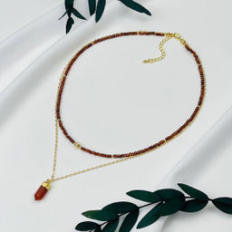 Колье из Граната "Спессартин" с подвеской из Сердолика