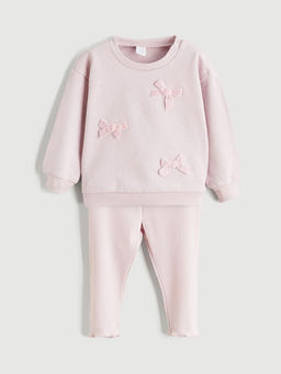 Fiyonklu K?z Bebek Sweatshirt ve Tayt 2li