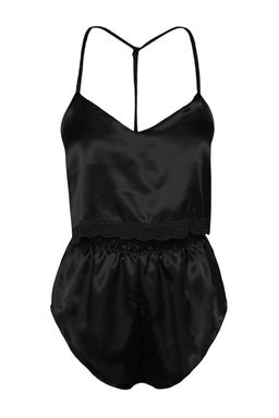 Trendyolmilla Siyah Dantelli Ip Ask?l? Crop Saten Sortlu Dokuma Pijama Tak?m? THMSS22PT0264 фото 6